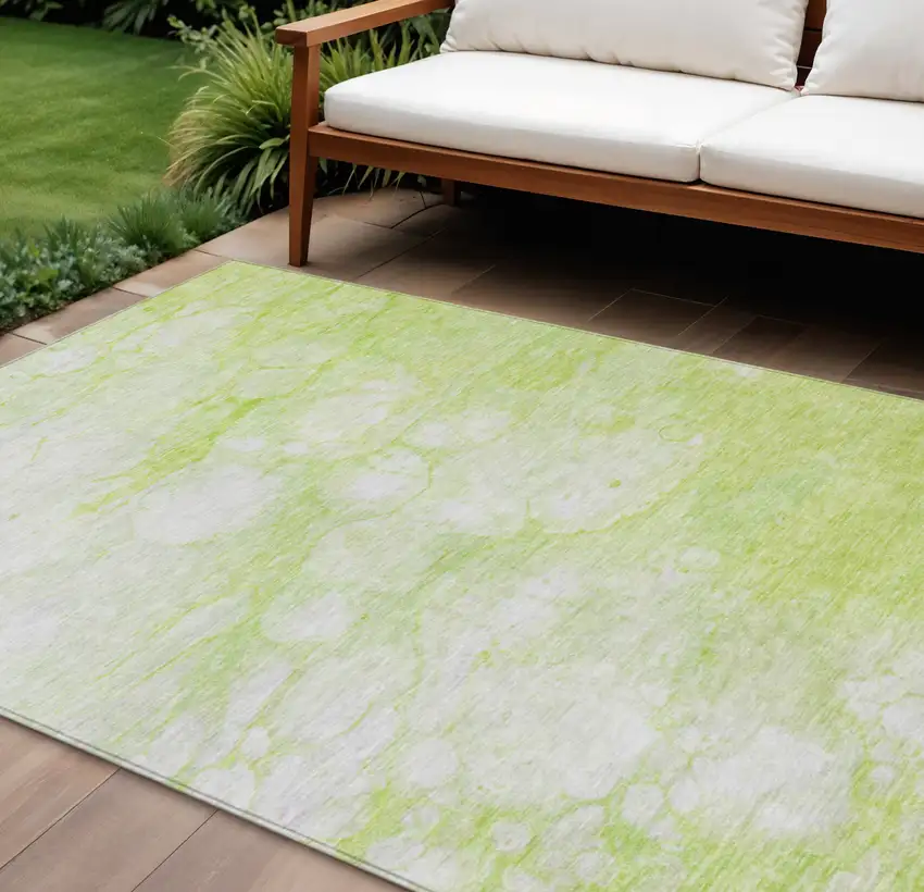 Artichoke Green And Ivory Abstract Washable Indoor Outdoor Area Rug Photo 1