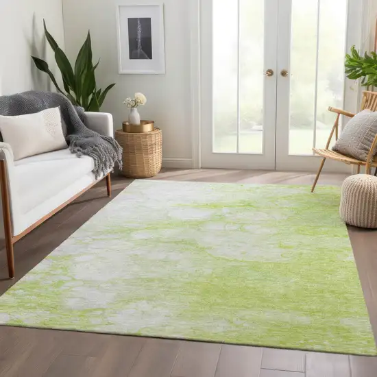 Artichoke Green And Ivory Abstract Washable Indoor Outdoor Area Rug Photo 7