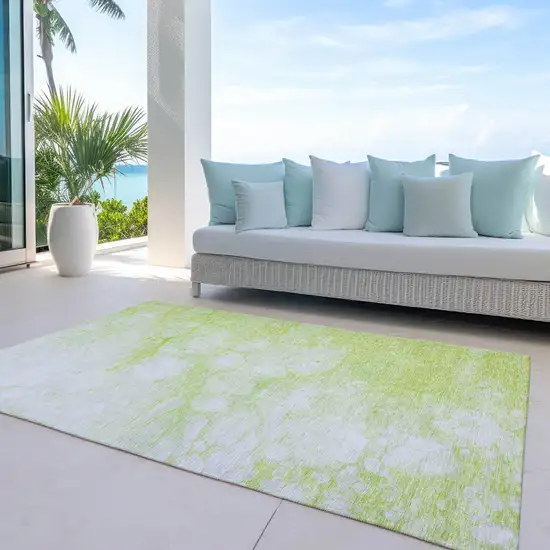 Artichoke Green And Ivory Abstract Washable Indoor Outdoor Area Rug Photo 9