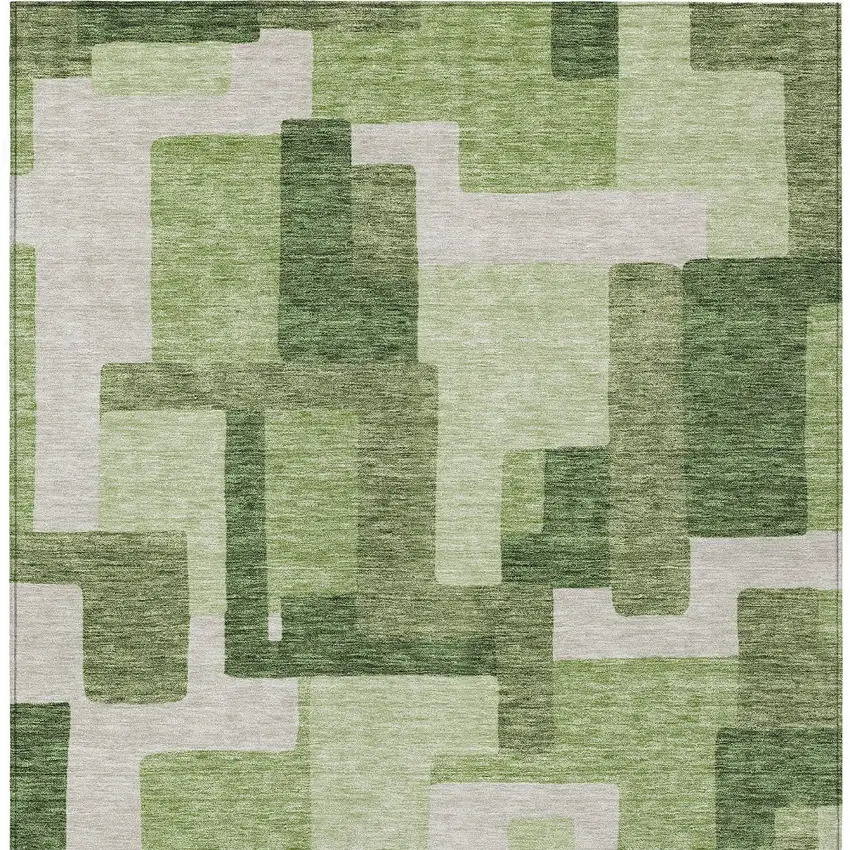 Artichoke Green And Ivory Abstract Washable Indoor Outdoor Area Rug Photo 5