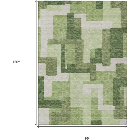Artichoke Green And Ivory Abstract Washable Indoor Outdoor Area Rug Photo 3