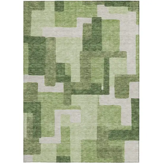 Artichoke Green And Ivory Abstract Washable Indoor Outdoor Area Rug Photo 5