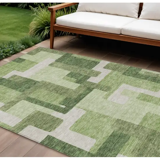 Artichoke Green And Ivory Abstract Washable Indoor Outdoor Area Rug Photo 1