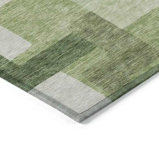 Artichoke Green And Ivory Abstract Washable Indoor Outdoor Area Rug Photo 3