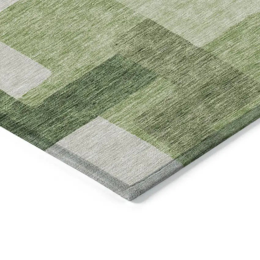 Artichoke Green And Ivory Abstract Washable Indoor Outdoor Area Rug Photo 3