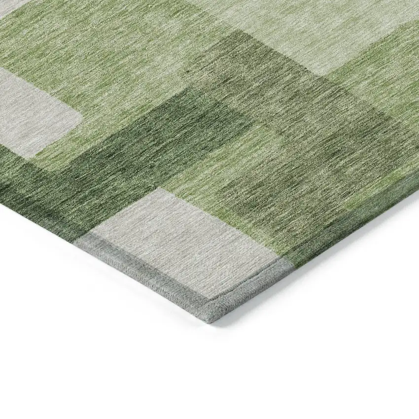 Artichoke Green And Ivory Abstract Washable Indoor Outdoor Area Rug Photo 3