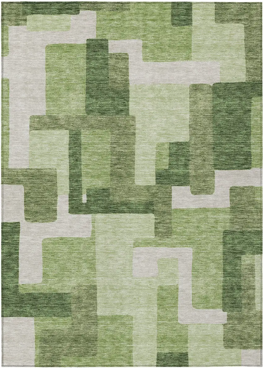 Artichoke Green And Ivory Abstract Washable Indoor Outdoor Area Rug Photo 1