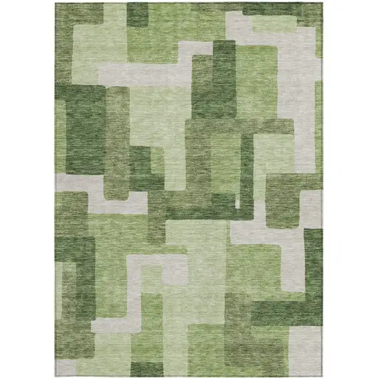 Artichoke Green And Ivory Abstract Washable Indoor Outdoor Area Rug Photo 5