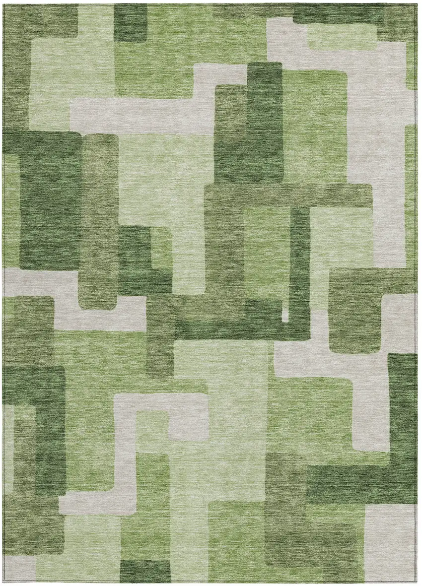 Artichoke Green And Ivory Abstract Washable Indoor Outdoor Area Rug Photo 5