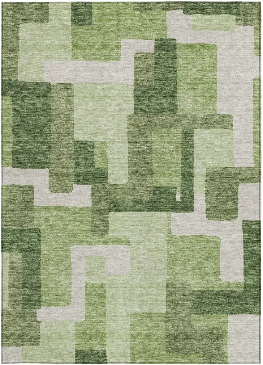Artichoke Green And Ivory Abstract Washable Indoor Outdoor Area Rug Photo 5