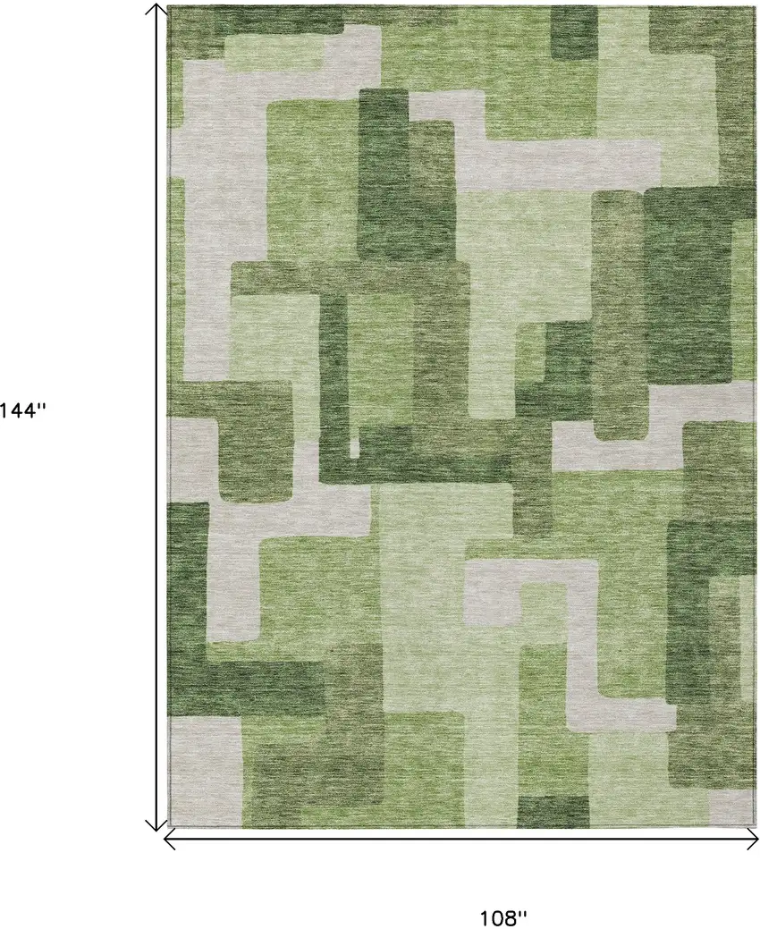 Artichoke Green And Ivory Abstract Washable Indoor Outdoor Area Rug Photo 3