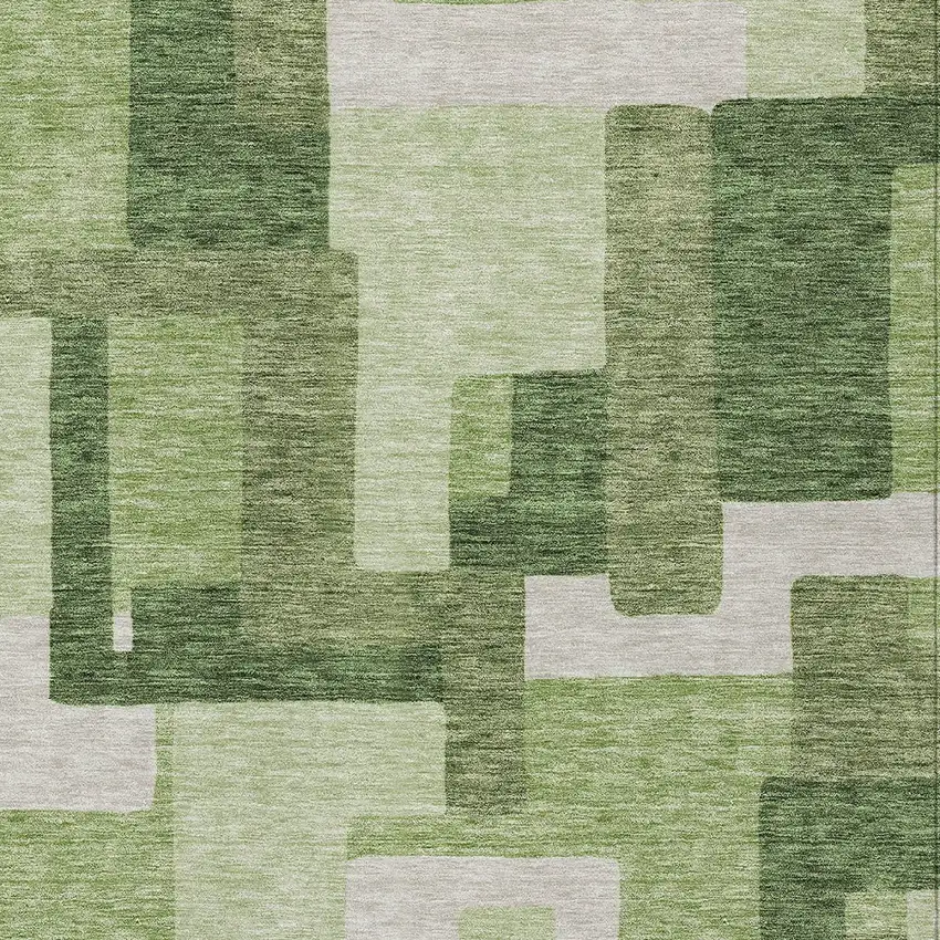 Artichoke Green And Ivory Abstract Washable Indoor Outdoor Area Rug Photo 4