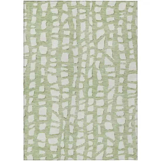 Artichoke Green And Ivory Abstract Washable Indoor Outdoor Area Rug Photo 1