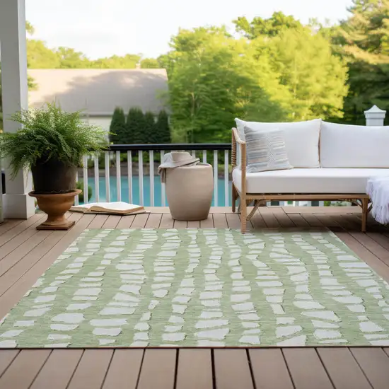 Artichoke Green And Ivory Abstract Washable Indoor Outdoor Area Rug Photo 9
