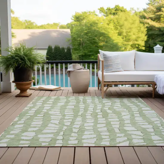 Artichoke Green And Ivory Abstract Washable Indoor Outdoor Area Rug Photo 9