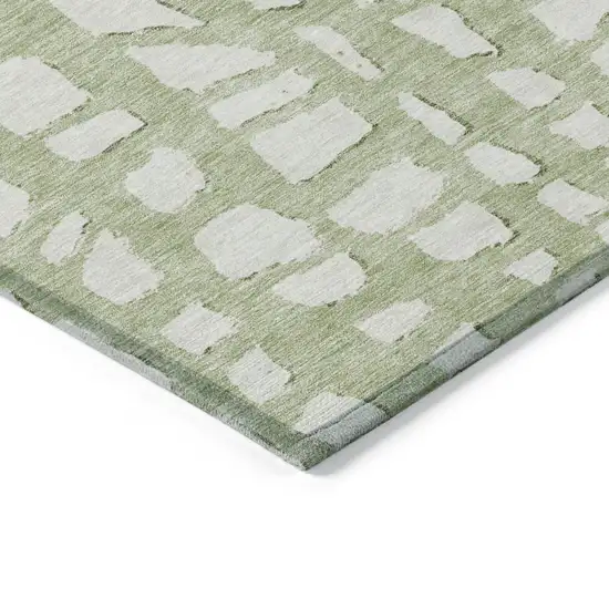 Artichoke Green And Ivory Abstract Washable Indoor Outdoor Area Rug Photo 3