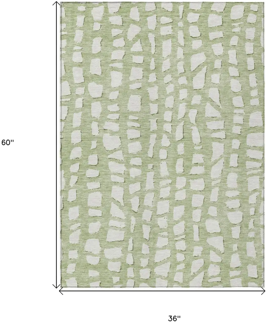 Artichoke Green And Ivory Abstract Washable Indoor Outdoor Area Rug Photo 7