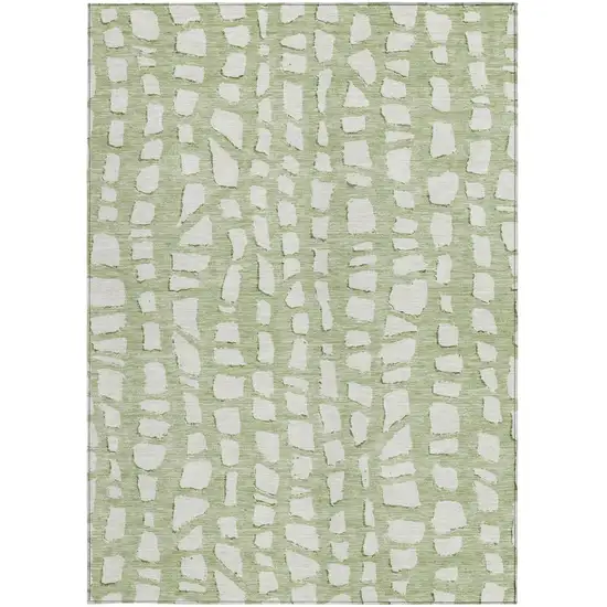 Artichoke Green And Ivory Abstract Washable Indoor Outdoor Area Rug Photo 5