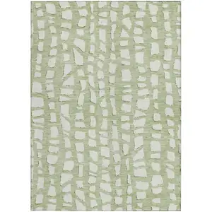 Photo of Artichoke Green And Ivory Abstract Washable Indoor Outdoor Area Rug