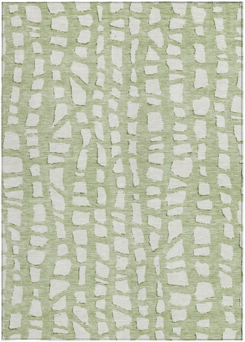 Artichoke Green And Ivory Abstract Washable Indoor Outdoor Area Rug Photo 5