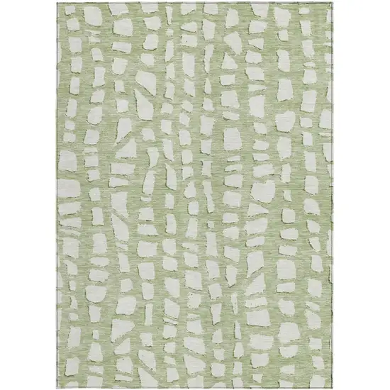 Artichoke Green And Ivory Abstract Washable Indoor Outdoor Area Rug Photo 5
