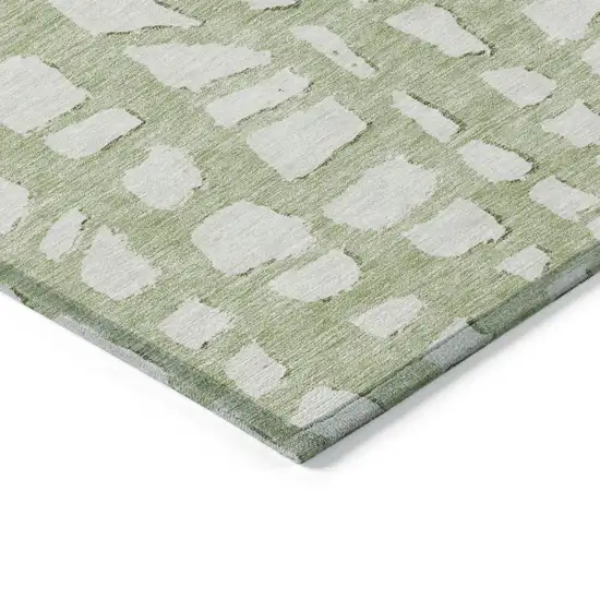 Artichoke Green And Ivory Abstract Washable Indoor Outdoor Area Rug Photo 3