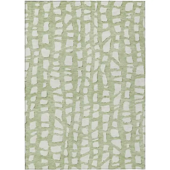Artichoke Green And Ivory Abstract Washable Indoor Outdoor Area Rug Photo 1