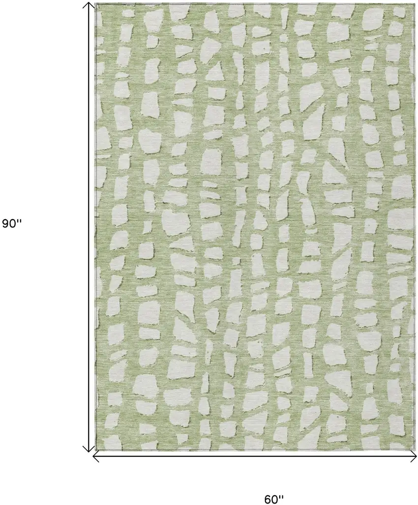 Artichoke Green And Ivory Abstract Washable Indoor Outdoor Area Rug Photo 7