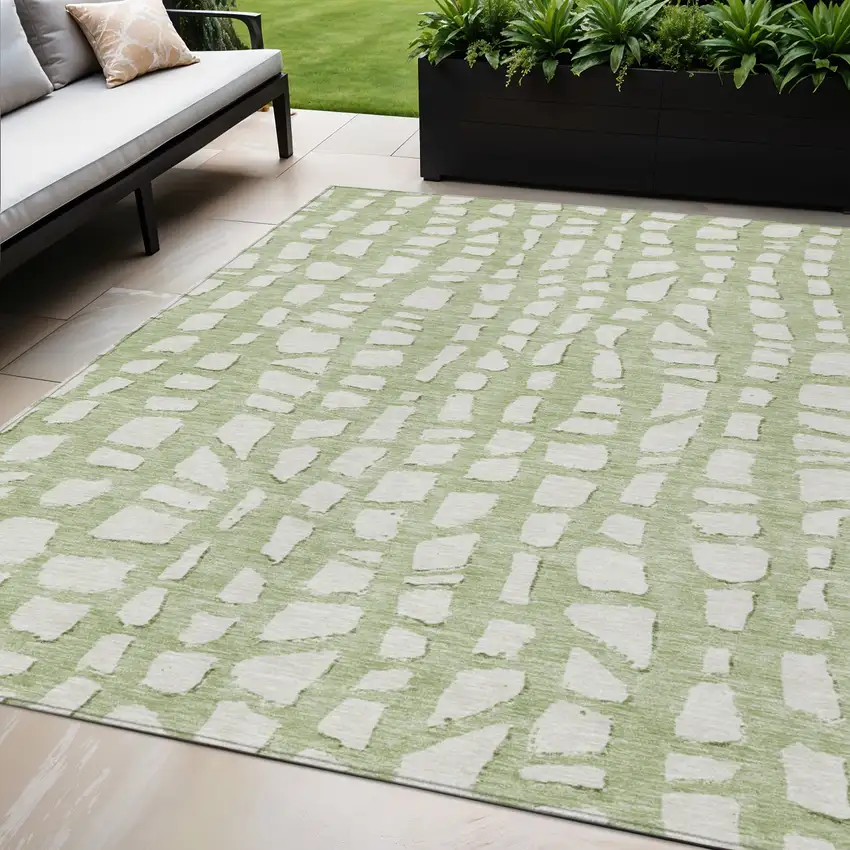 Artichoke Green And Ivory Abstract Washable Indoor Outdoor Area Rug Photo 1