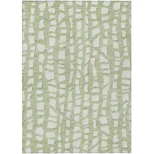 Photo of Artichoke Green And Ivory Abstract Washable Indoor Outdoor Area Rug