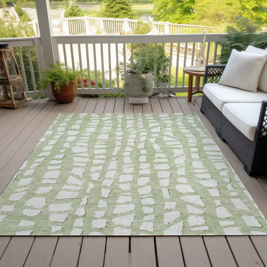 Artichoke Green And Ivory Abstract Washable Indoor Outdoor Area Rug Photo 6