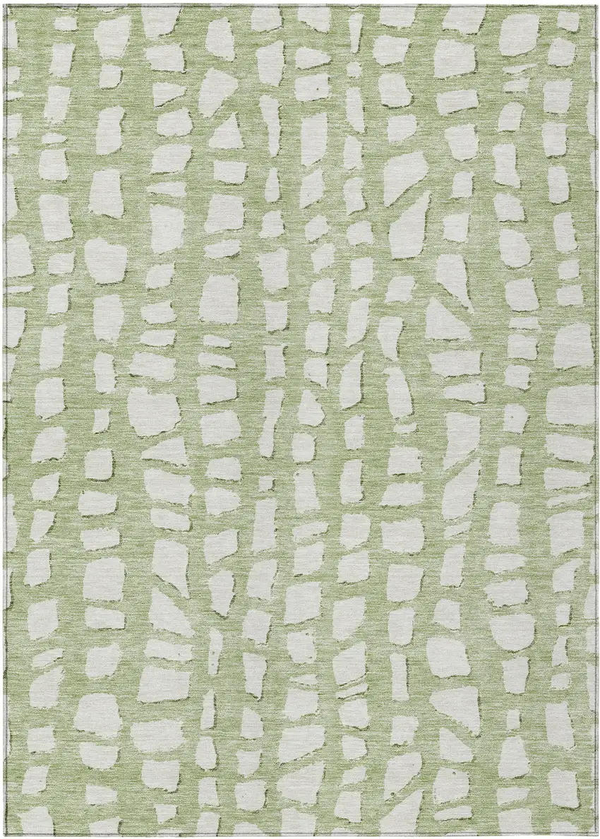 Artichoke Green And Ivory Abstract Washable Indoor Outdoor Area Rug Photo 1