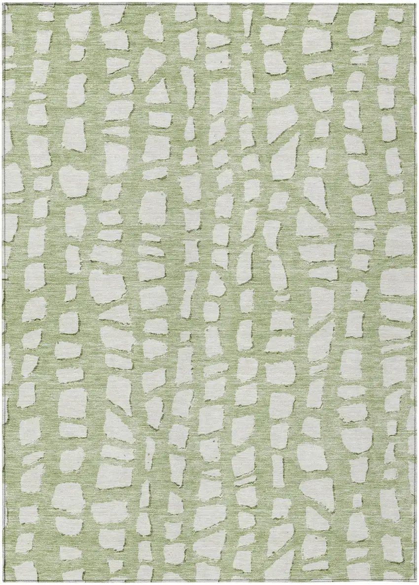Artichoke Green And Ivory Abstract Washable Indoor Outdoor Area Rug Photo 1