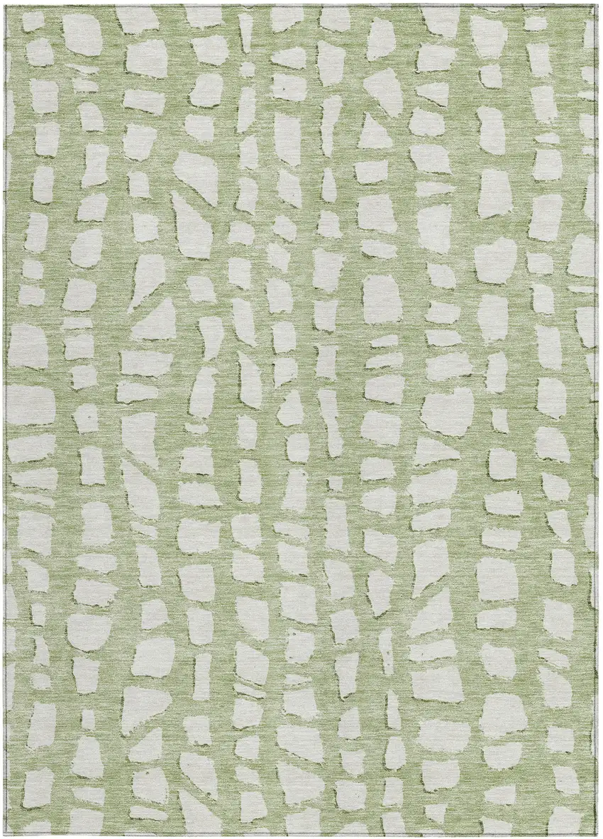 Artichoke Green And Ivory Abstract Washable Indoor Outdoor Area Rug Photo 5