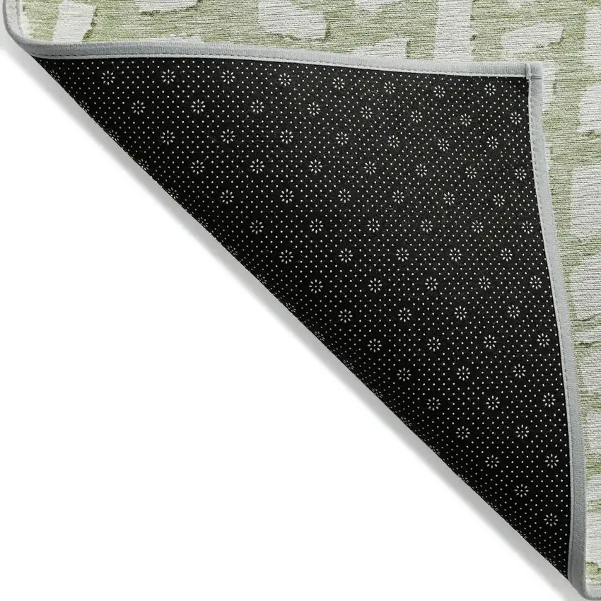 Artichoke Green And Ivory Abstract Washable Indoor Outdoor Area Rug Photo 2