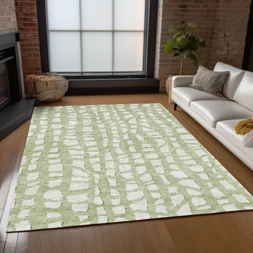 Artichoke Green And Ivory Abstract Washable Indoor Outdoor Area Rug Photo 8