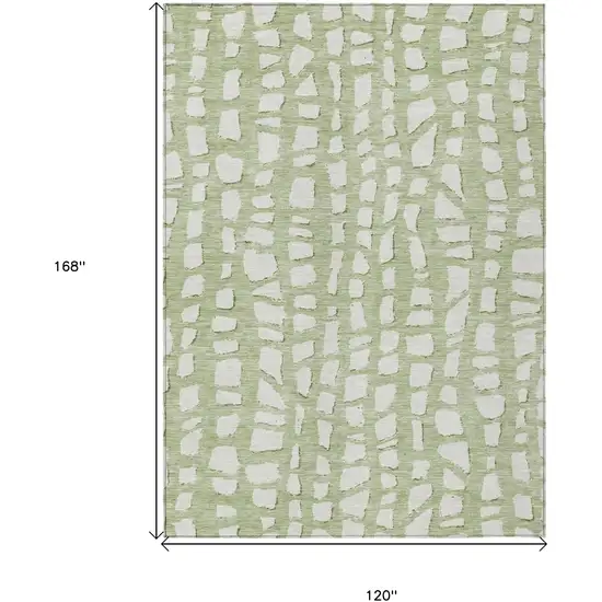 Artichoke Green And Ivory Abstract Washable Indoor Outdoor Area Rug Photo 7