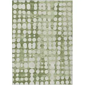 Photo of Artichoke Green And Ivory Abstract Washable Indoor Outdoor Area Rug