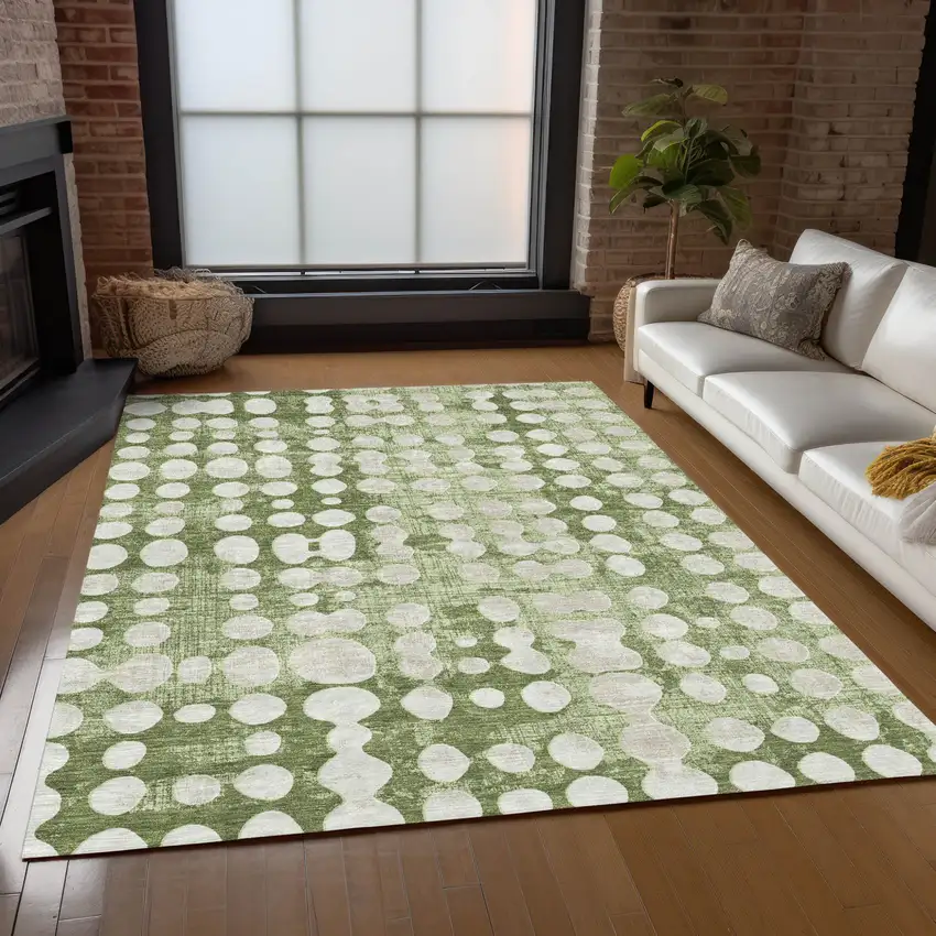Artichoke Green And Ivory Abstract Washable Indoor Outdoor Area Rug Photo 9