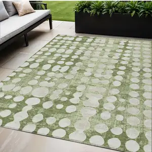 Photo of Artichoke Green And Ivory Abstract Washable Indoor Outdoor Area Rug