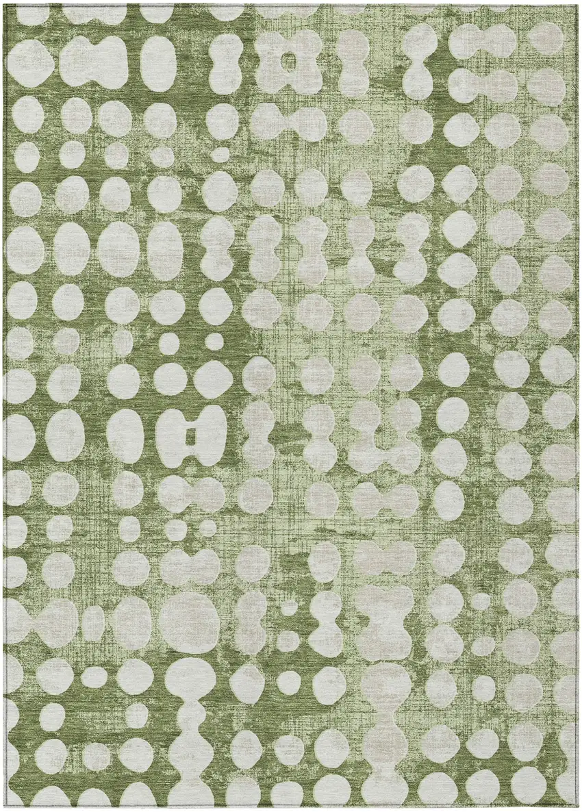 Artichoke Green And Ivory Abstract Washable Indoor Outdoor Area Rug Photo 2
