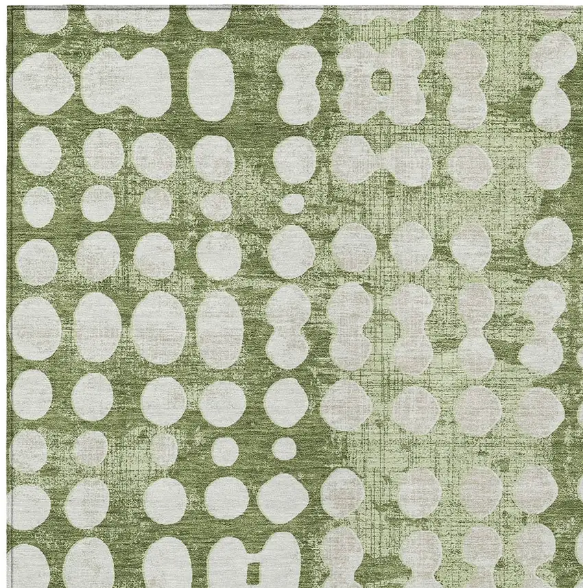 Artichoke Green And Ivory Abstract Washable Indoor Outdoor Area Rug Photo 6