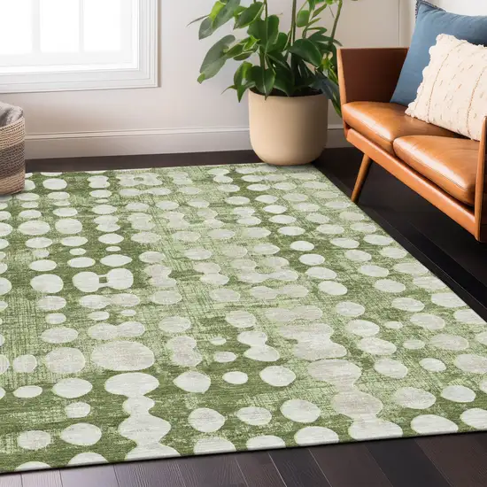 Artichoke Green And Ivory Abstract Washable Indoor Outdoor Area Rug Photo 9