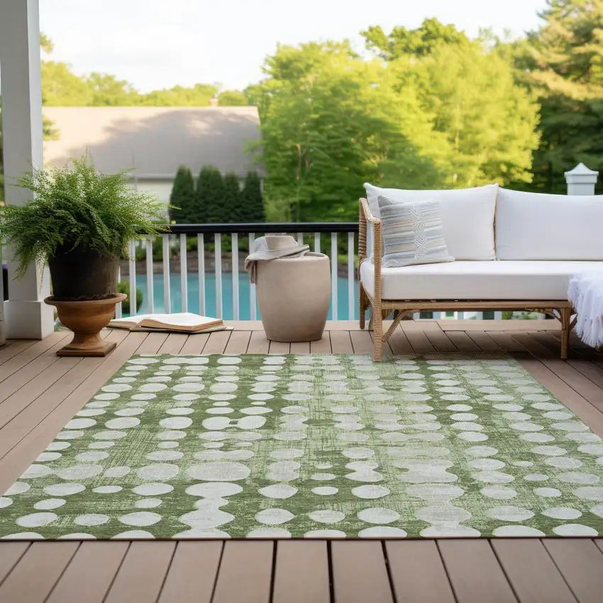 Artichoke Green And Ivory Abstract Washable Indoor Outdoor Area Rug Photo 9