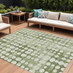 Photo of Artichoke Green And Ivory Abstract Washable Indoor Outdoor Area Rug