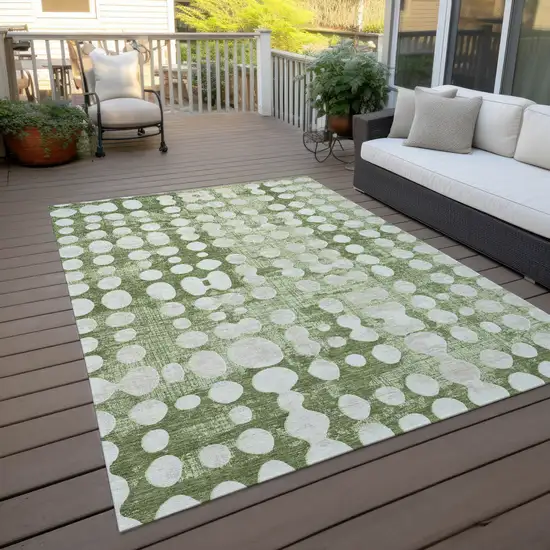 Artichoke Green And Ivory Abstract Washable Indoor Outdoor Area Rug Photo 7