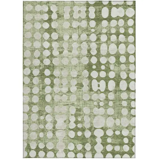 Artichoke Green And Ivory Abstract Washable Indoor Outdoor Area Rug Photo 6