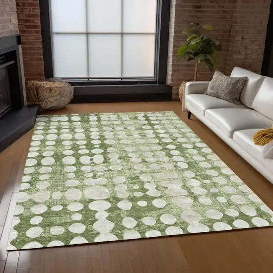 Artichoke Green And Ivory Abstract Washable Indoor Outdoor Area Rug Photo 9