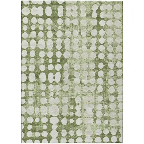 Artichoke Green And Ivory Abstract Washable Indoor Outdoor Area Rug Photo 2