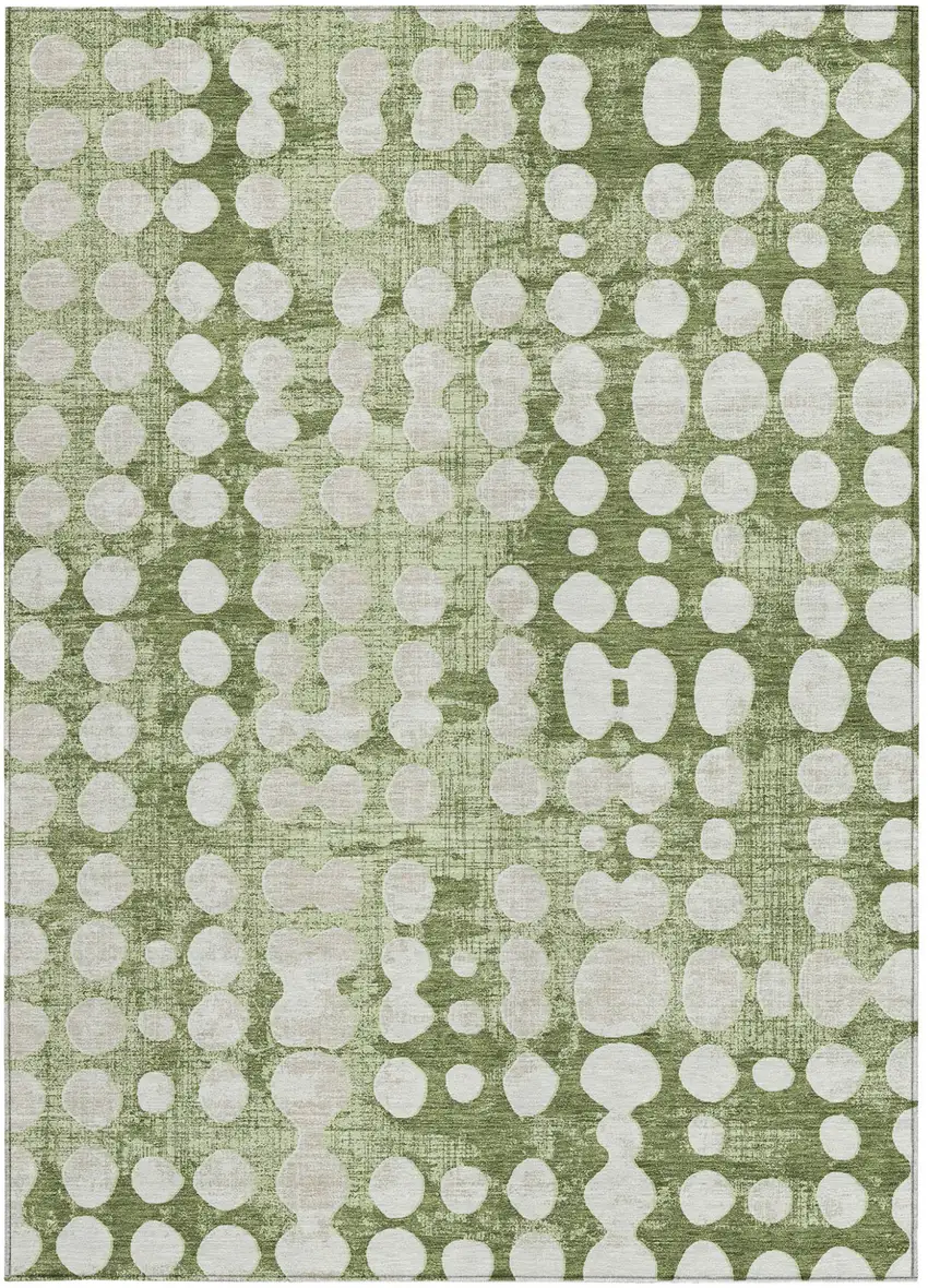 Artichoke Green And Ivory Abstract Washable Indoor Outdoor Area Rug Photo 7
